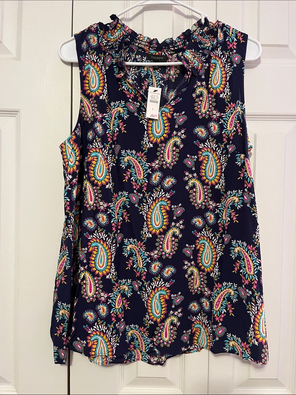 Talbots Navy Paisley Sleeveless Camisole with Teal & Pink Accents